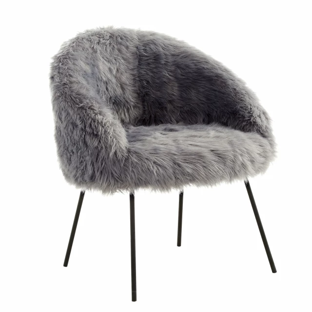 Gray black faux fur arm chair with woolen texture