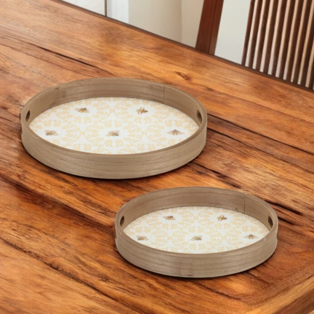 round solid wood serving tray with handles for food and spices