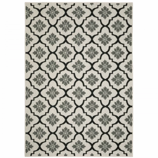 stain resistant indoor outdoor area rug with rectangle pattern and symmetrical motif