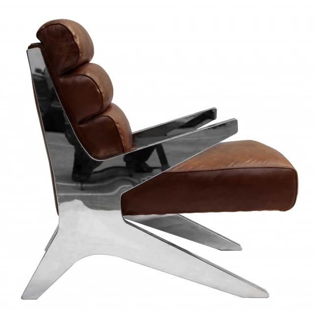 Brown full leather fireproof foam chair with wood armrests and comfortable design
