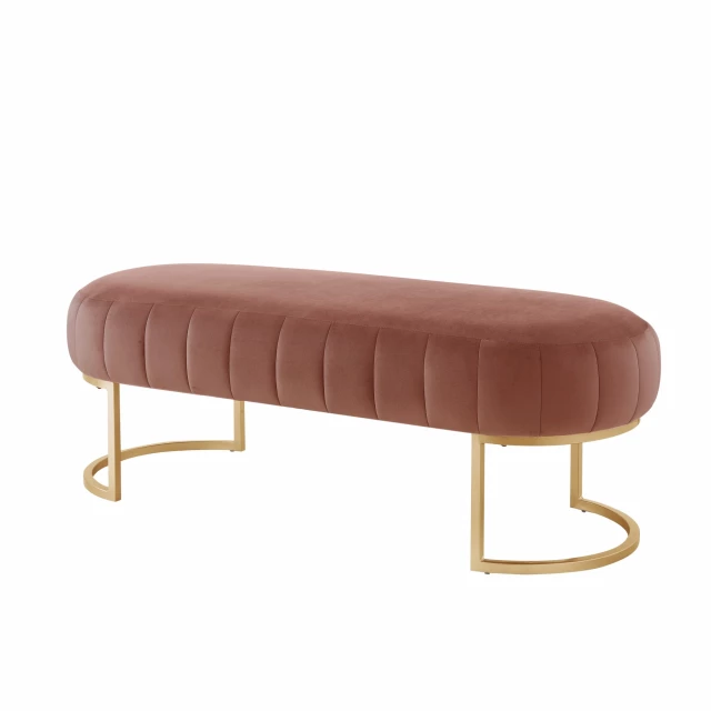Blush gold upholstered velvet bench with wood legs and comfortable rectangle seat for elegant home decor