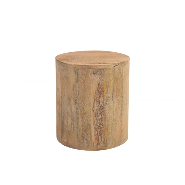 Natural solid wood round end table with wood stain finish and artistic design