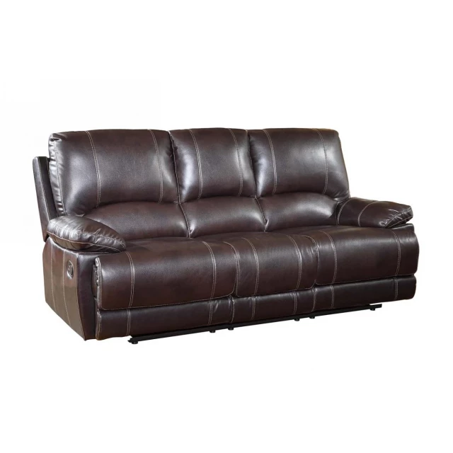 Brown black faux leather sofa with comfortable cushioning and modern rectangle design