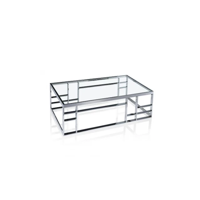 Silver clear glass rectangular coffee table with parallel shelving design