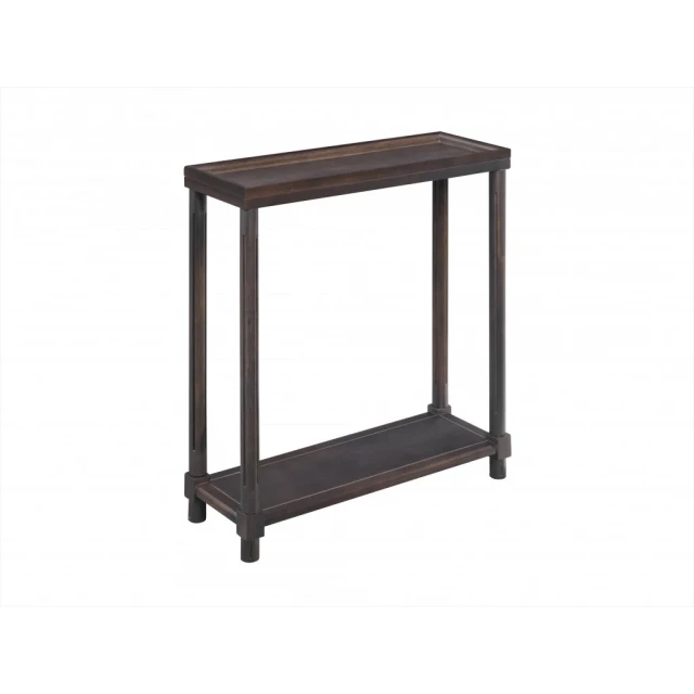 Espresso solid wood end table with shelf and hardwood plank design
