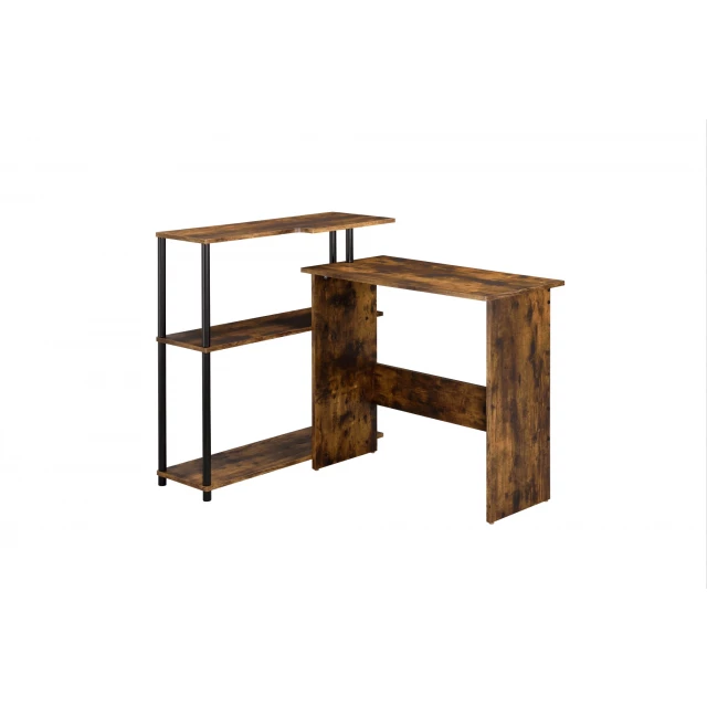 brown black l shape writing desk made of wood