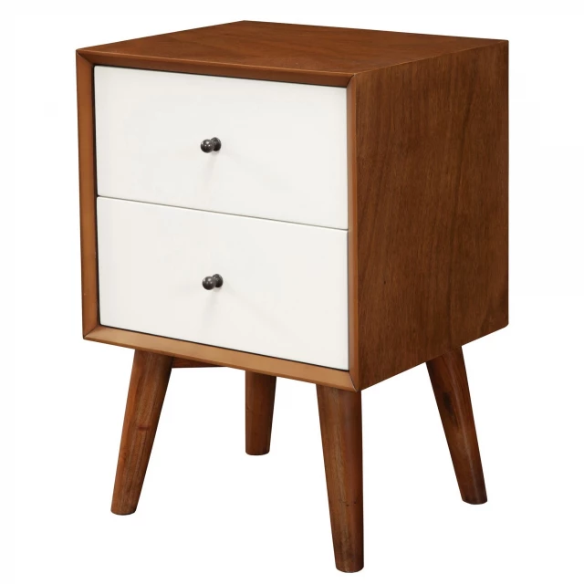 White Century Modern Wood Drawer Nightstand with Plant Decoration on Table Surface