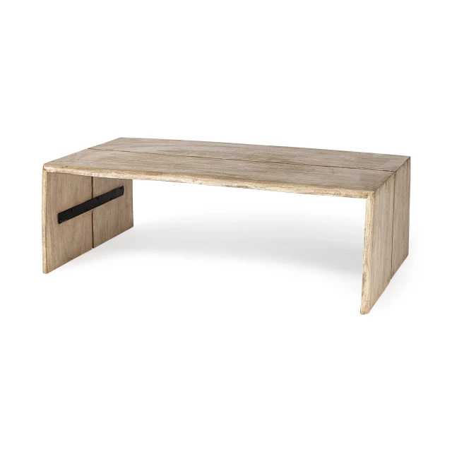 Rectangular solid wood base coffee table with hardwood finish suitable for outdoor furniture use