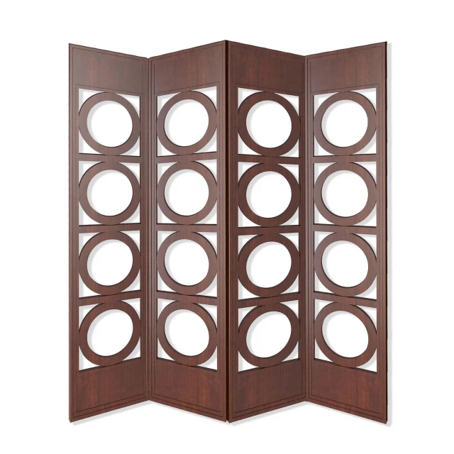 Brown panel wood screen with pattern and circle details for home decor.