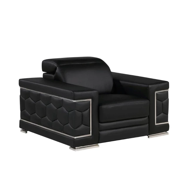 Black silver genuine leather lounge chair with comfortable rectangular seating and modern design
