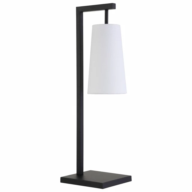 desk table lamp with white cone shade and wooden base
