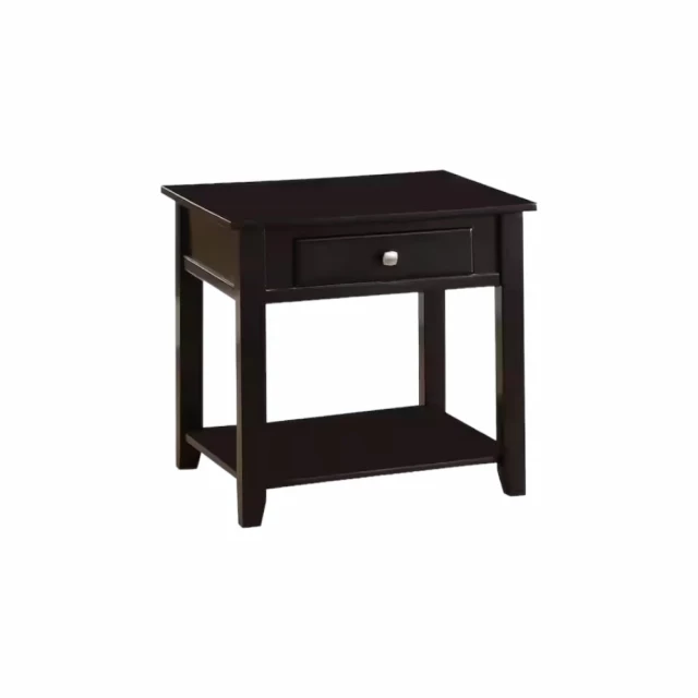 Wood square end table with drawer and shelf