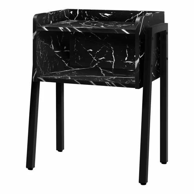 Black faux marble end table with shelf for modern living room furniture