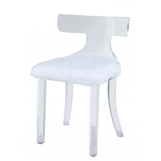 White fur clear acrylic accent chair in modern furniture style