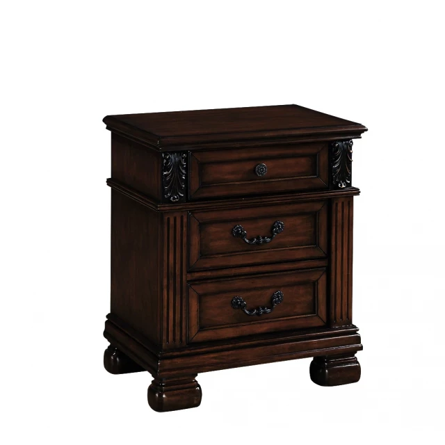 Dark walnut wood nightstand with natural varnish and hardwood drawers