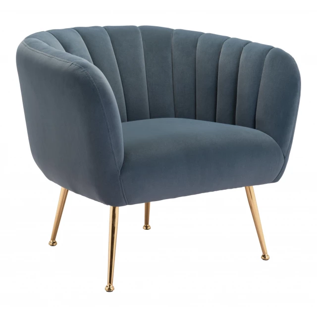 Gray gold velvet tufted club chair with comfortable armrests and wood accents