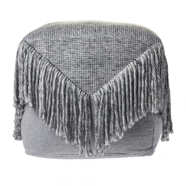 Gray wool ottoman with symmetrical pattern and textured material