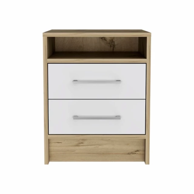 Sophisticated stylish white light oak nightstand with drawers and cupboard design for bedroom furniture