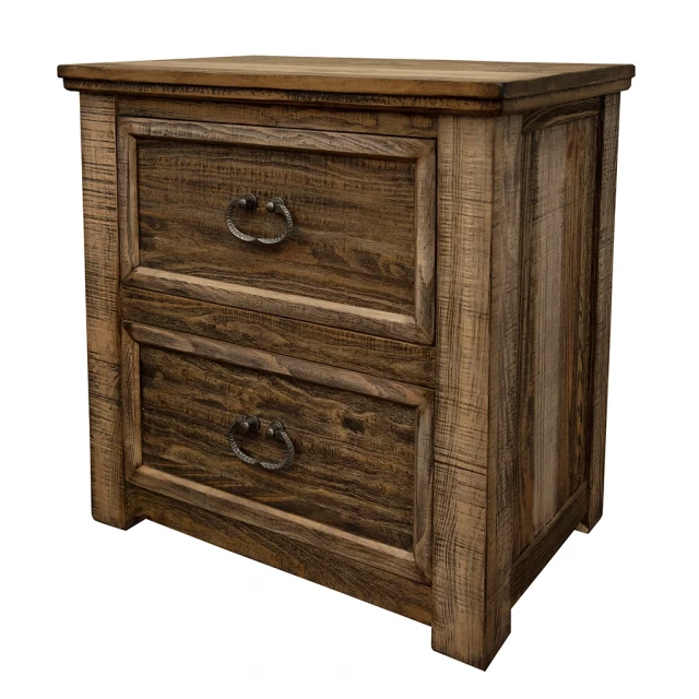 Wood brown nightstand with spacious drawers and natural wood finish