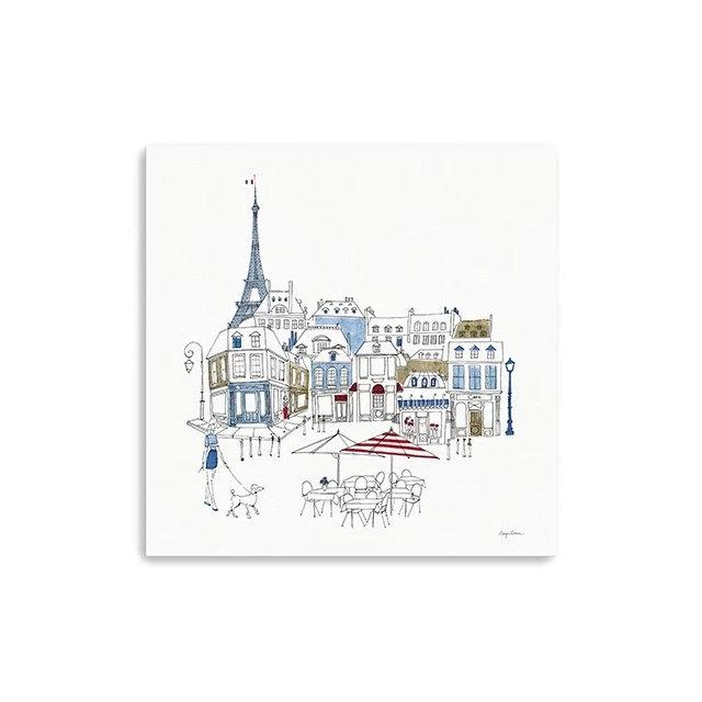 Blue Accents Unframed Print Wall Art with Urban Design Elements