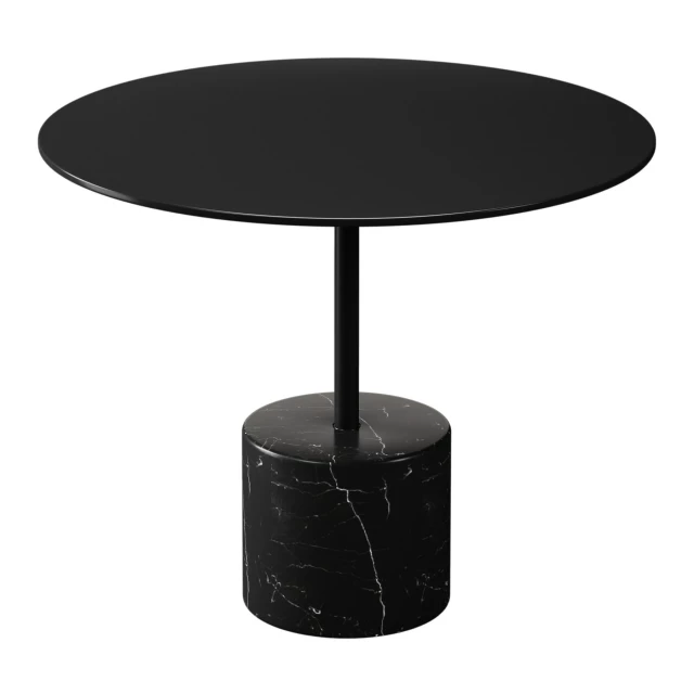 Black steel stone round coffee table with tints and shades suitable for outdoor use