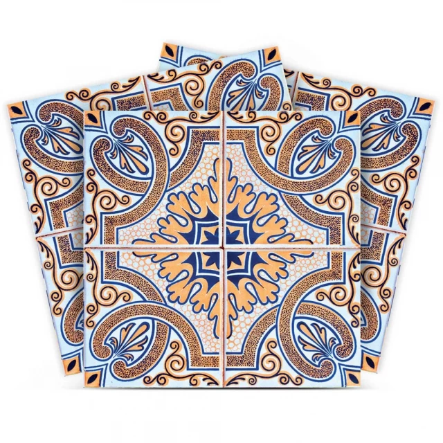 taupe nova removable peel stick tiles with rectangle pattern and electric blue motif