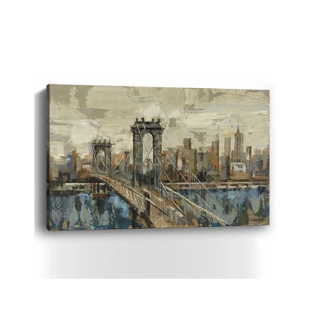 Unframed city skyline print wall art depicting a vibrant cityscape painting