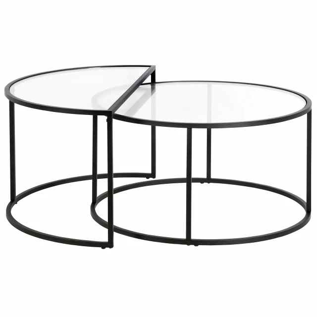 Steel half circle nested coffee tables with circle and rectangle design elements