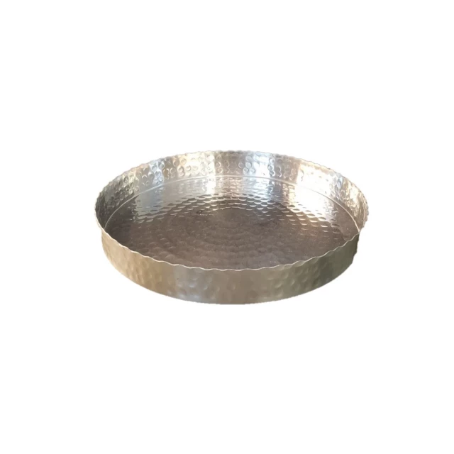 handcrafted hammered stainless steel round tray for tableware and serveware