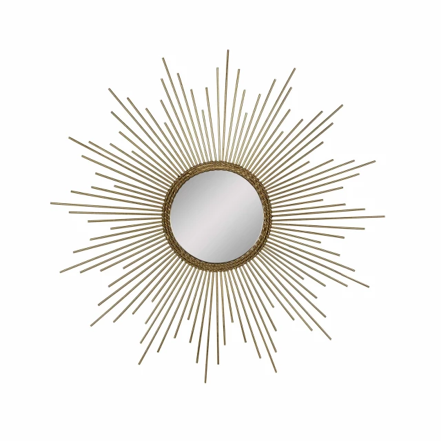 Gold metal sunburst framed wall mirror displaying artistic symmetry and visual arts elements