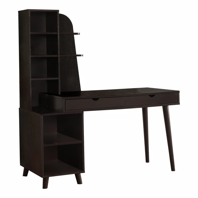 espresso computer desk with drawers made of wood