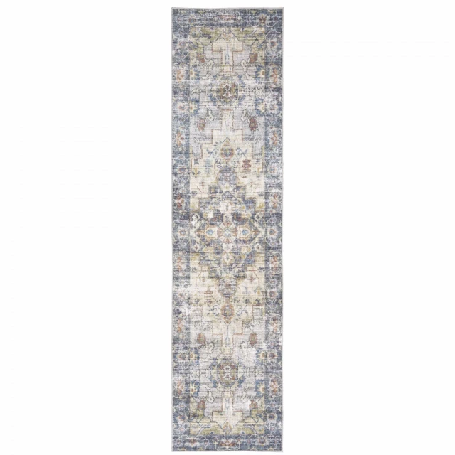 power loom stain resistant runner rug in brown and beige with rectangular pattern and symmetry