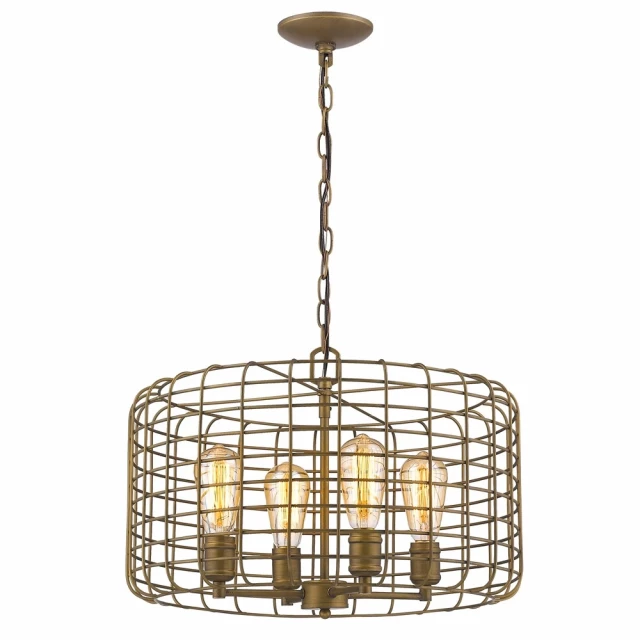 brass drum pendant wire cage shade ceiling fixture metal