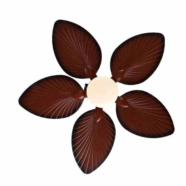 tropical palm metal ceiling lamp fan with artful petal design and natural material