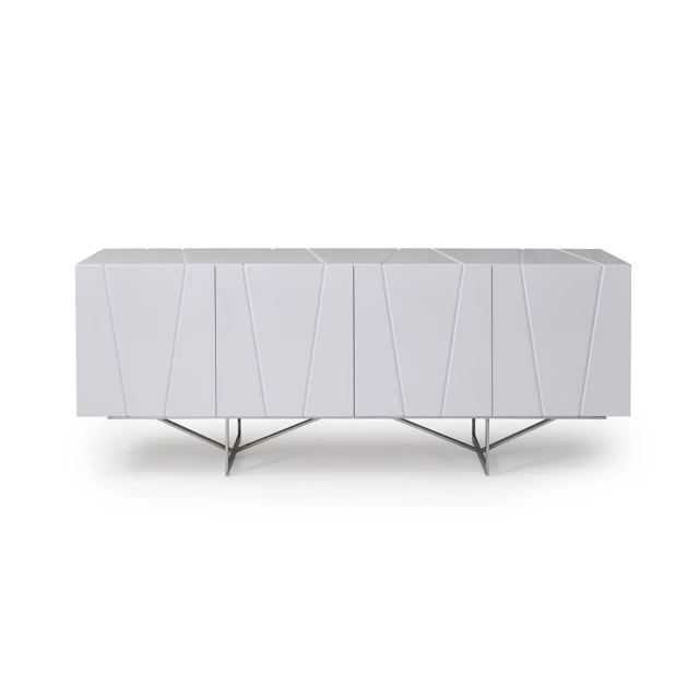 White high gloss buffet with sleek wood and metal design