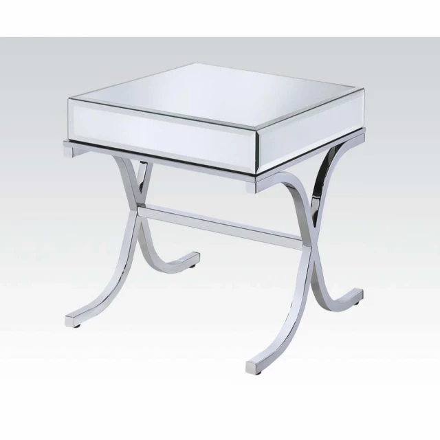 Stainless steel clear glass mirrored end table in modern design