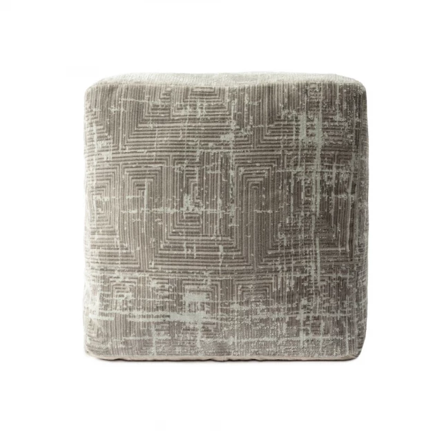 Gray polyester blend ottoman with wood legs and tree trunk texture design