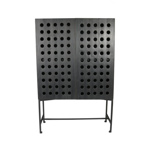 Wood metal holey door accent chest with grille and cylinder details