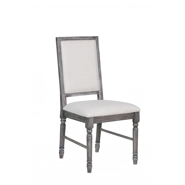 Gray wood upholstered fabric dining chairs with armrests