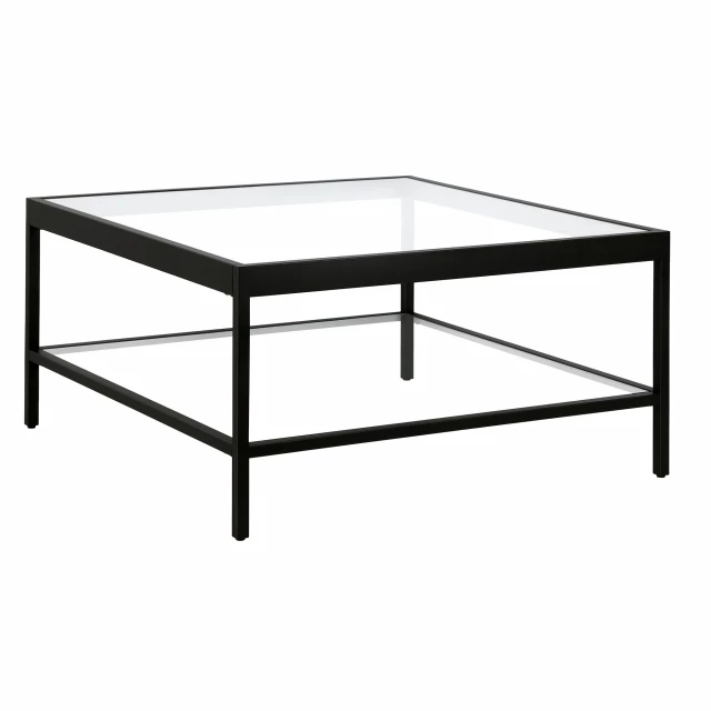 Glass steel square coffee table with shelf and symmetrical design