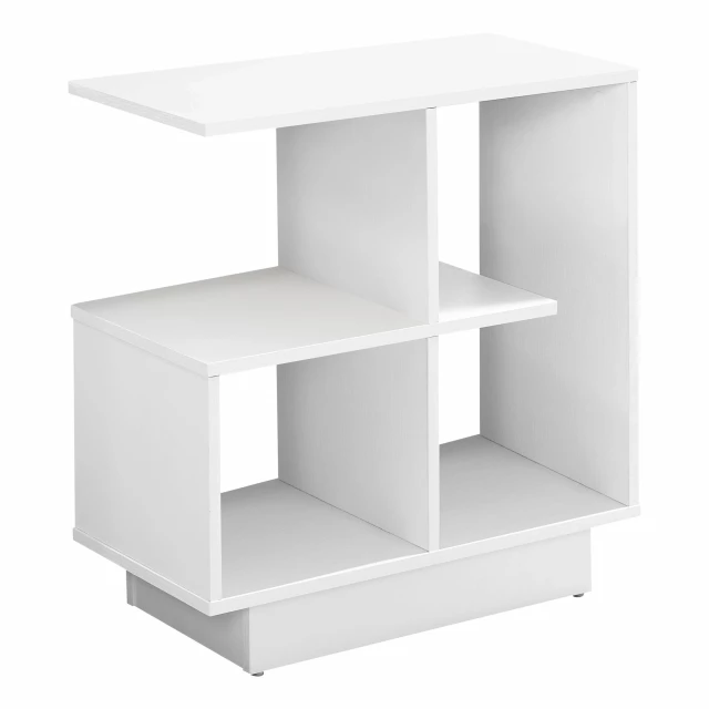 White end table with four shelves for modern interior decor