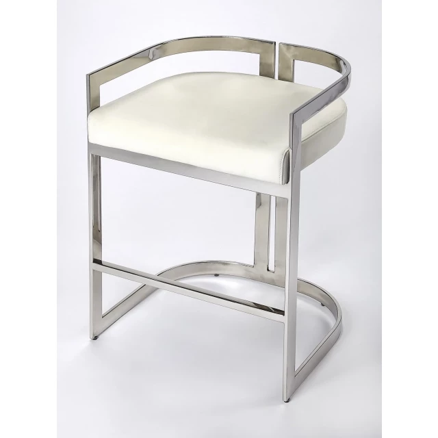 Low back counter height bar chair with natural material and metal elements