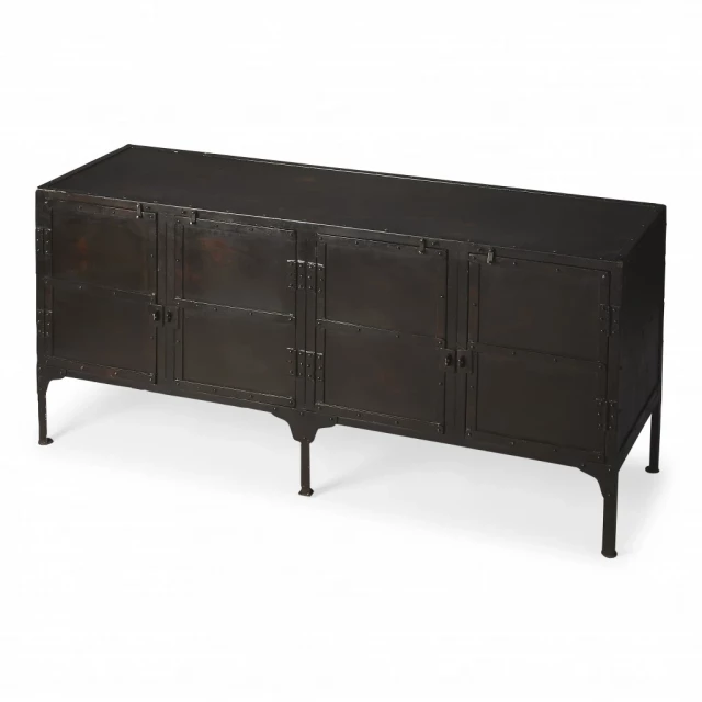 Owen Industrial Chic Console Cabinet with varnished hardwood and plank details