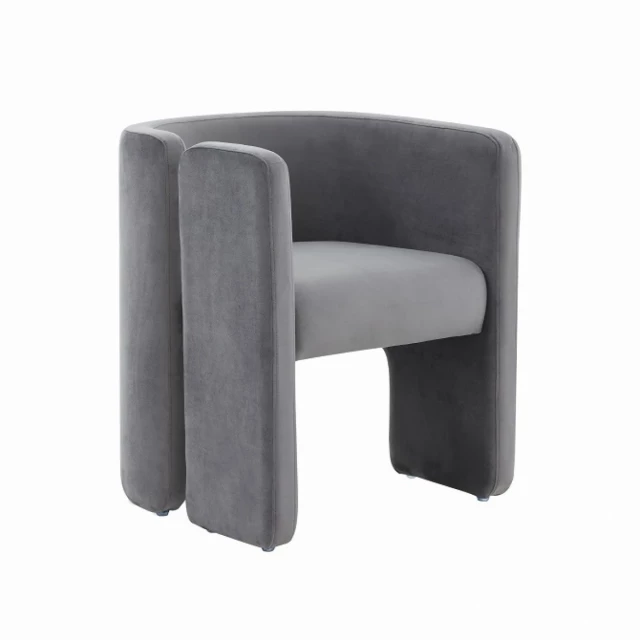 Grey velvet asymmetrical base armchair with comfortable composite material