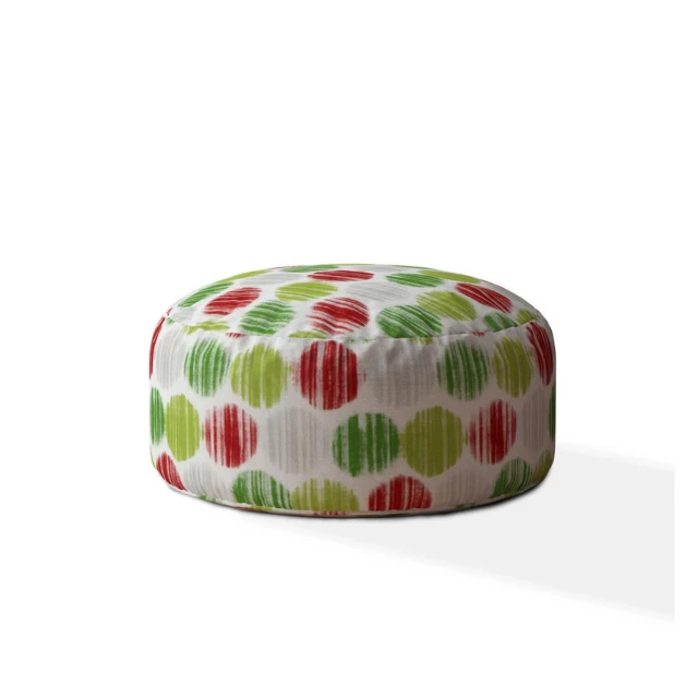 cotton round polka dots pouf cover with artistic ceramic dishware design