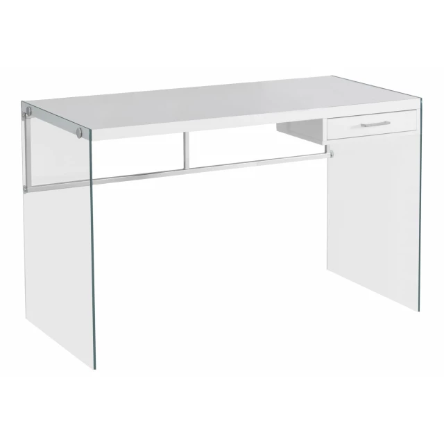 white clear computer desk with rectangular tabletop and modern design