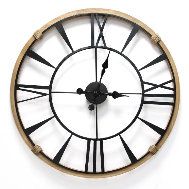 metal wood frame columbus wall clock with rim and spoke design