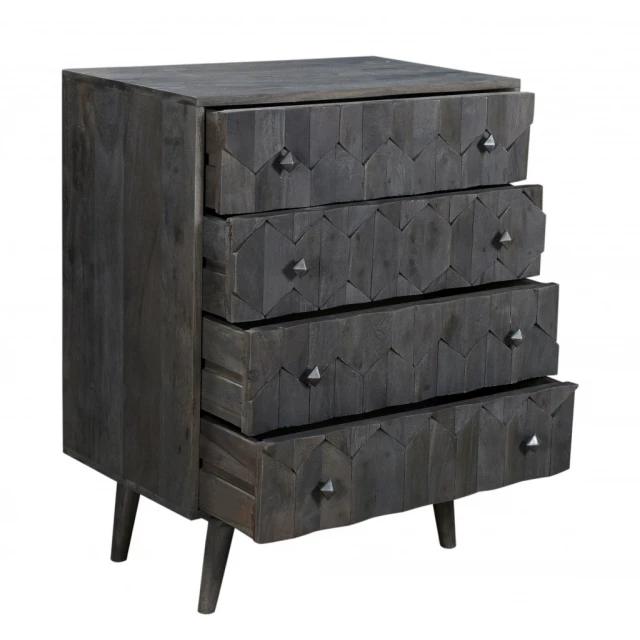 Gray solid wood four drawer dresser in minimalist style