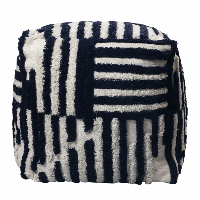 Blue cotton cube striped pouf ottoman with natural material pattern fashion accessory