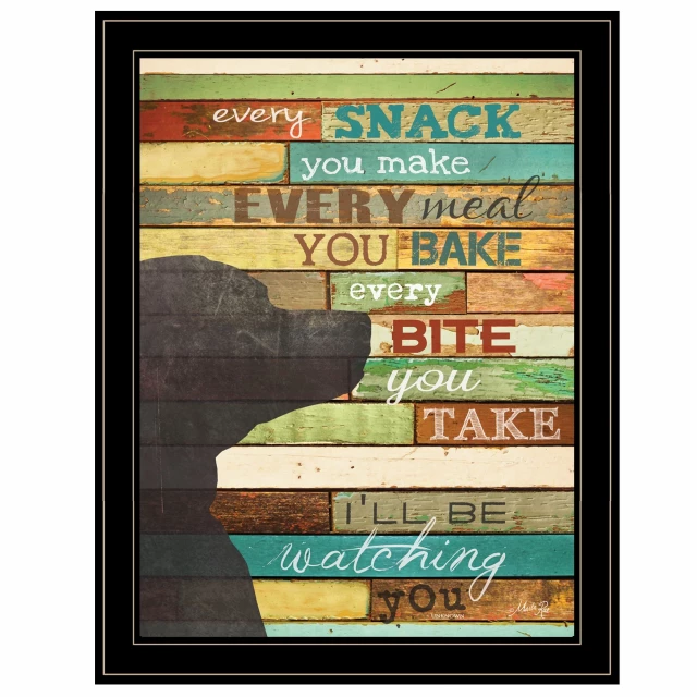 Black framed snack print wall art with wood stain pattern and natural material design